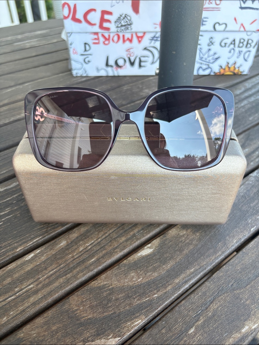 Bulgari Oversized Purple-Brown Gradient Women's Sunglasses